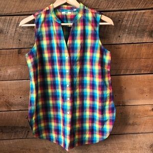 UNIQLO | Sleeveless Rainbow Plaid Button-down Top